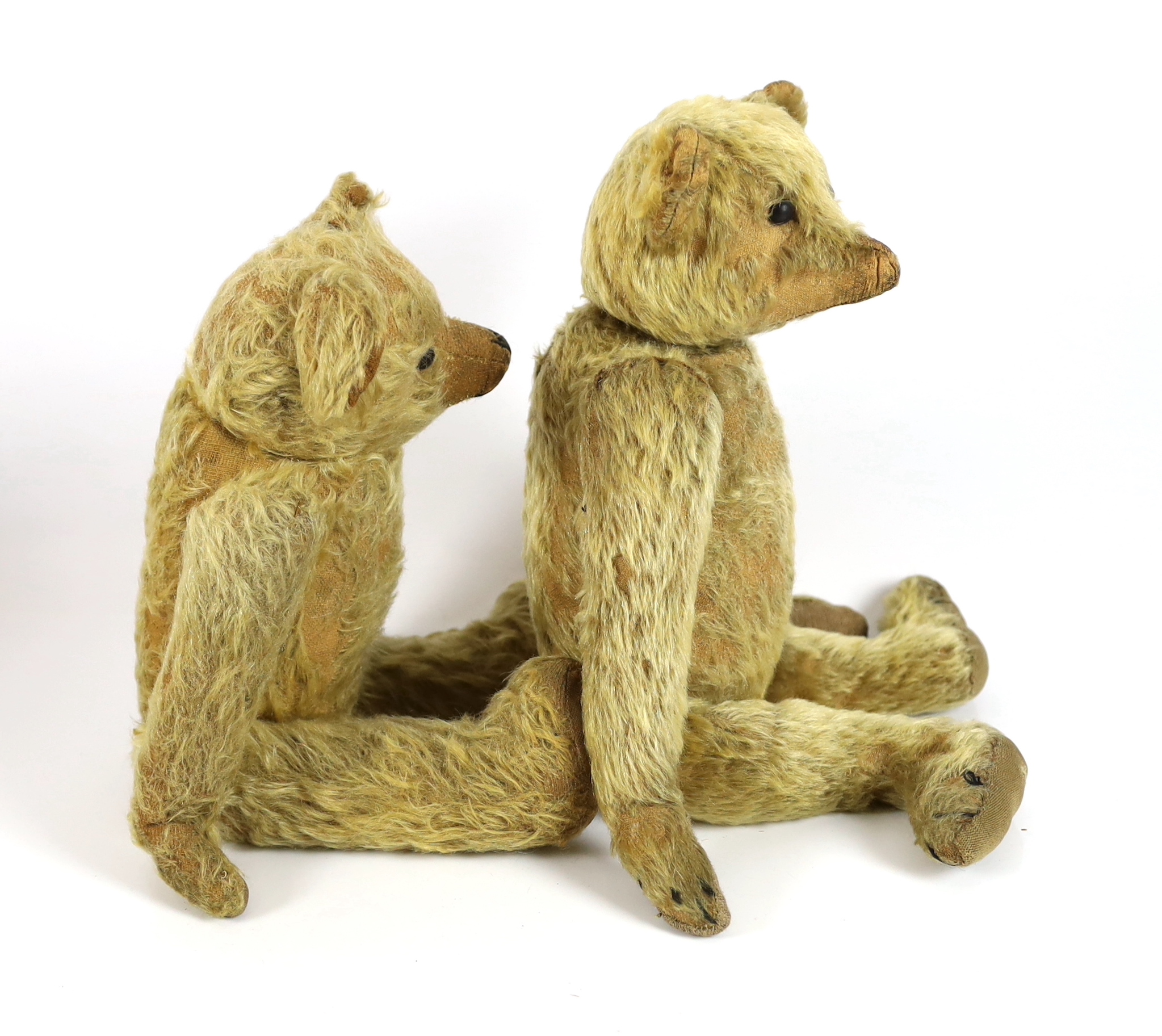 Two small bears, plush worn, approx. 37cm (2)